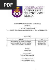 HRM 554 HRM554 Group Assignment Current Issue Mental Health in Workplace (Latest)