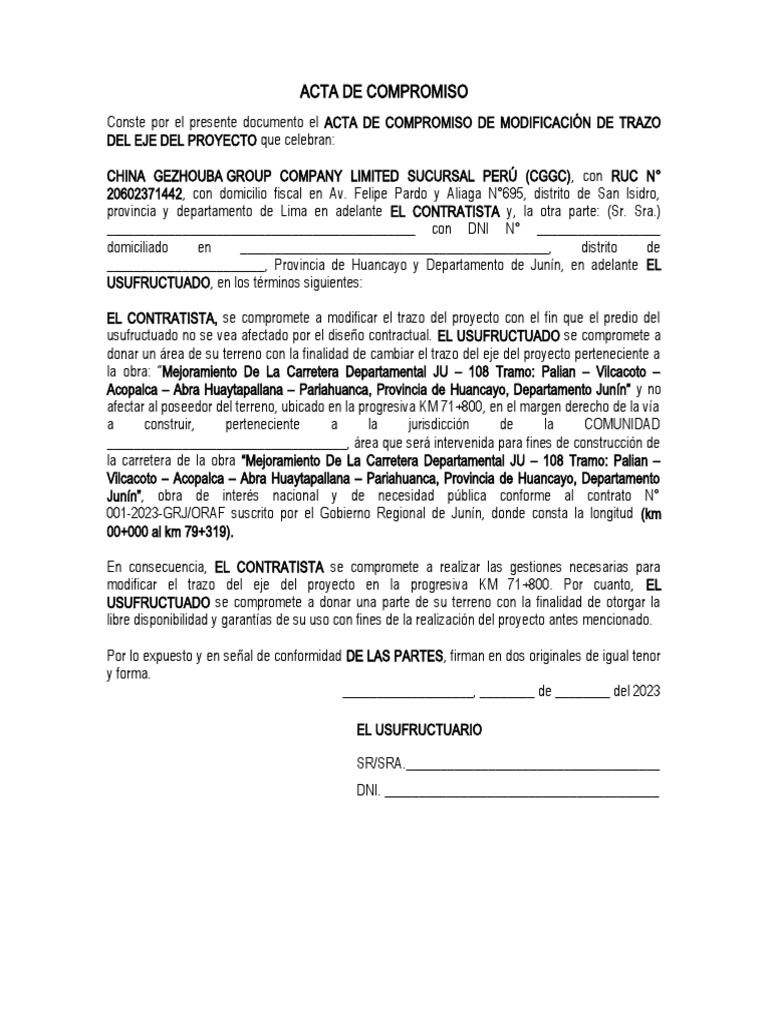 Compromiso de Modificación de Proyecto | PDF | Negocios | Finanzas y dinero