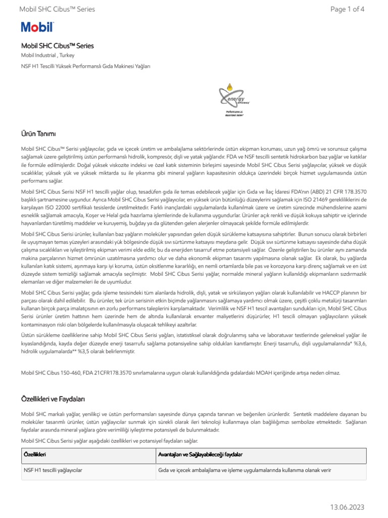 GL XX Mobil SHC Cibus Series | PDF