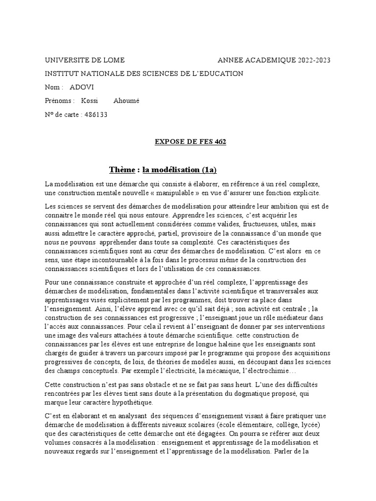 Expose Fes 462 | PDF | Modèle mathématique | Enseignement