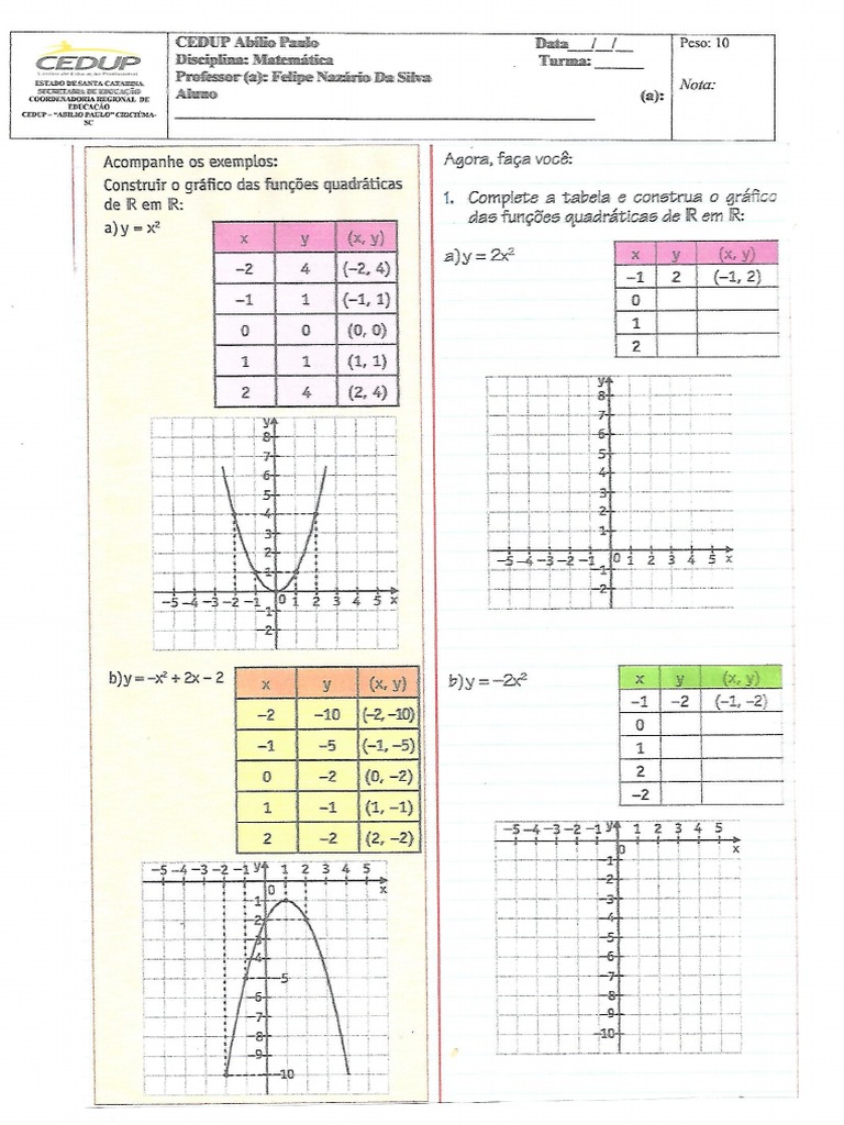 Atividade Função Quadrática | PDF