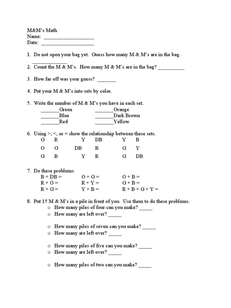 M&M's Math Activity Worksheet | PDF