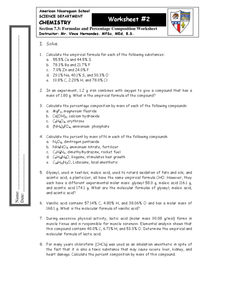 Worksheets Percent Composition And Molecular Formula Worksheet worksheet1 mole unit chemical compounds