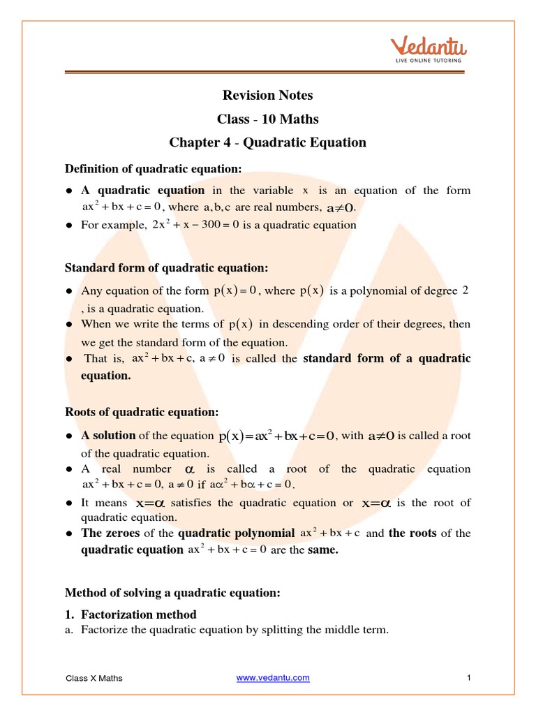 Ch 5 Quadratic Equations Class 10