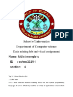 School of Informatics Department of Computer Science Data Mining Lab Indivitual Assignment Name: Kidist Mengistu ID: Cs/we/232/11 Section: 4