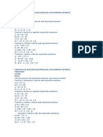 Exercicios de Matemática Operaçoes Com Numeros Inteiros