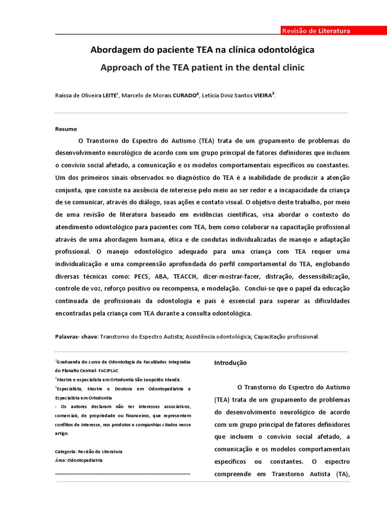 Approach of The TEA Patient in The Dental Clinic: Abordagem Do Paciente ...