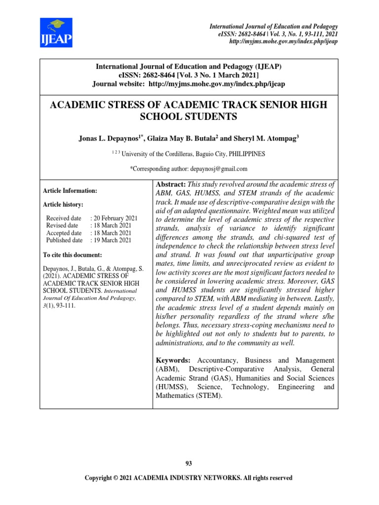 Academic Stress of Academic Track Senior High School Students | PDF ...