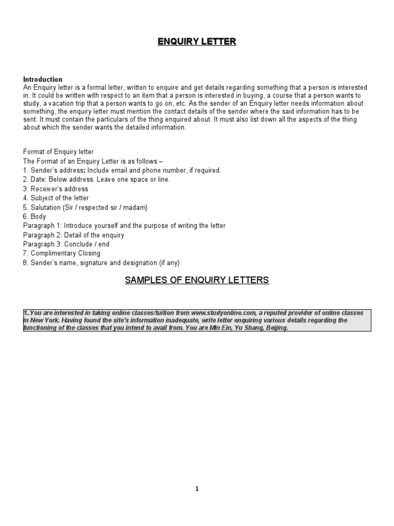 Enquiry Letter PDF