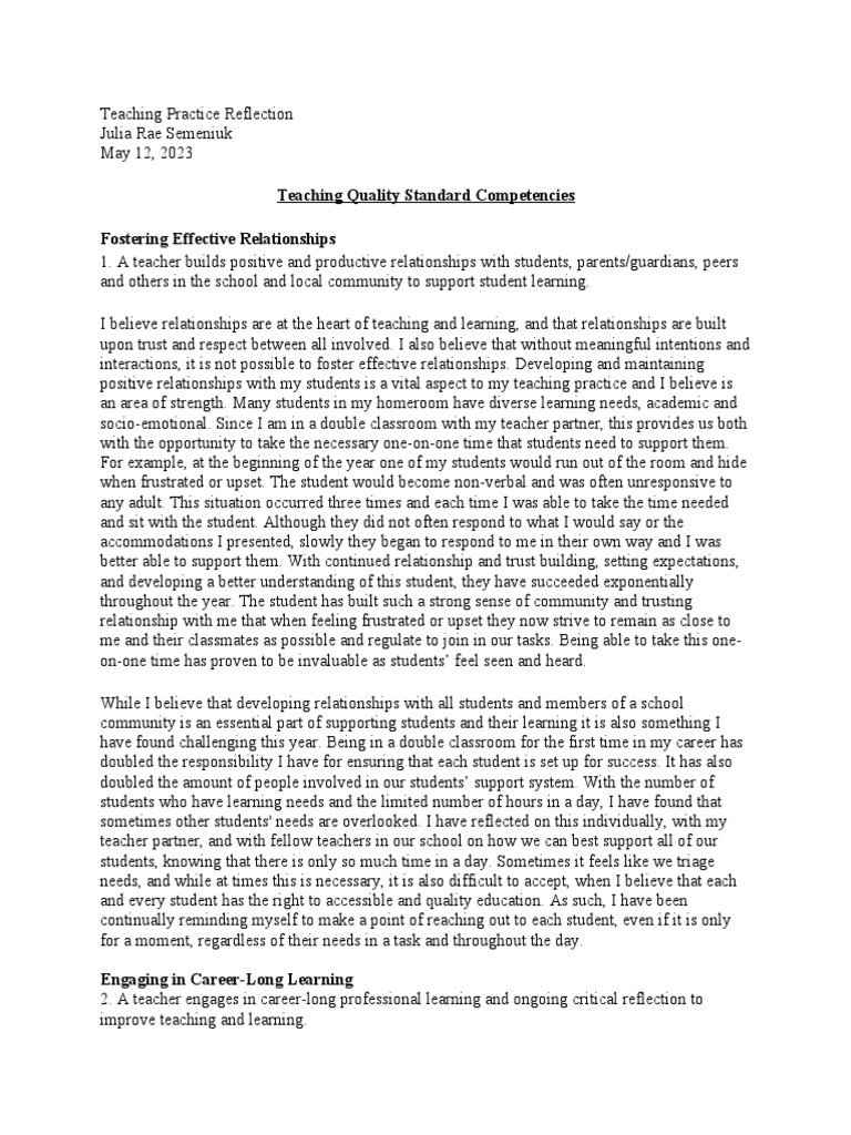 teaching practice reflection j PDF