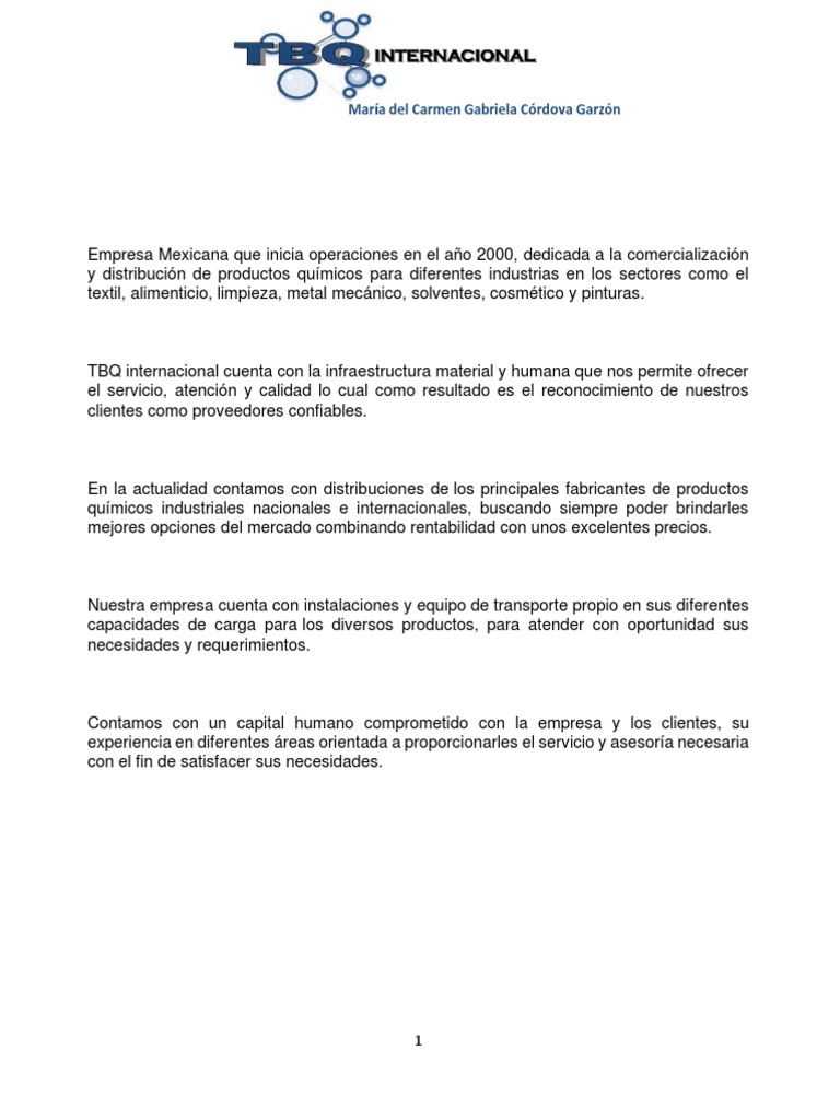 TBQ Internacional: Productos Químicos | PDF | Sustancias químicas ...