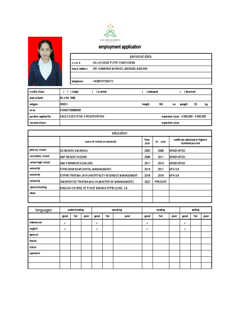 HRD Employment Application Form | PDF