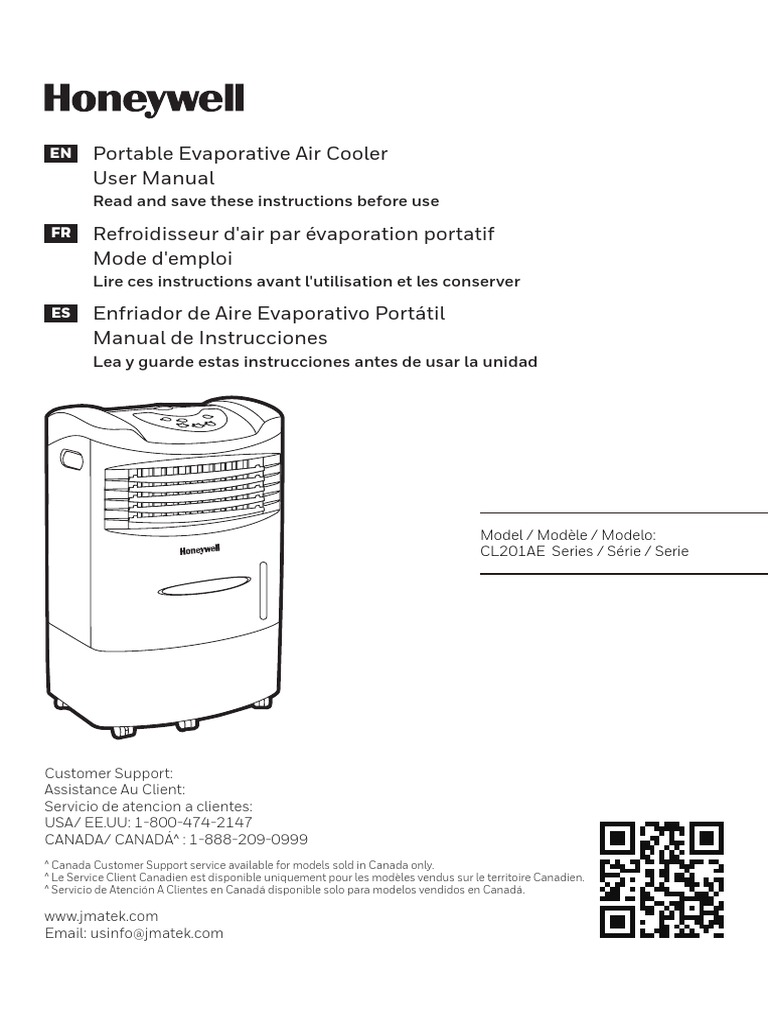 Honeywell Cl201aew Air Cooler Instruction Manual PDF Water