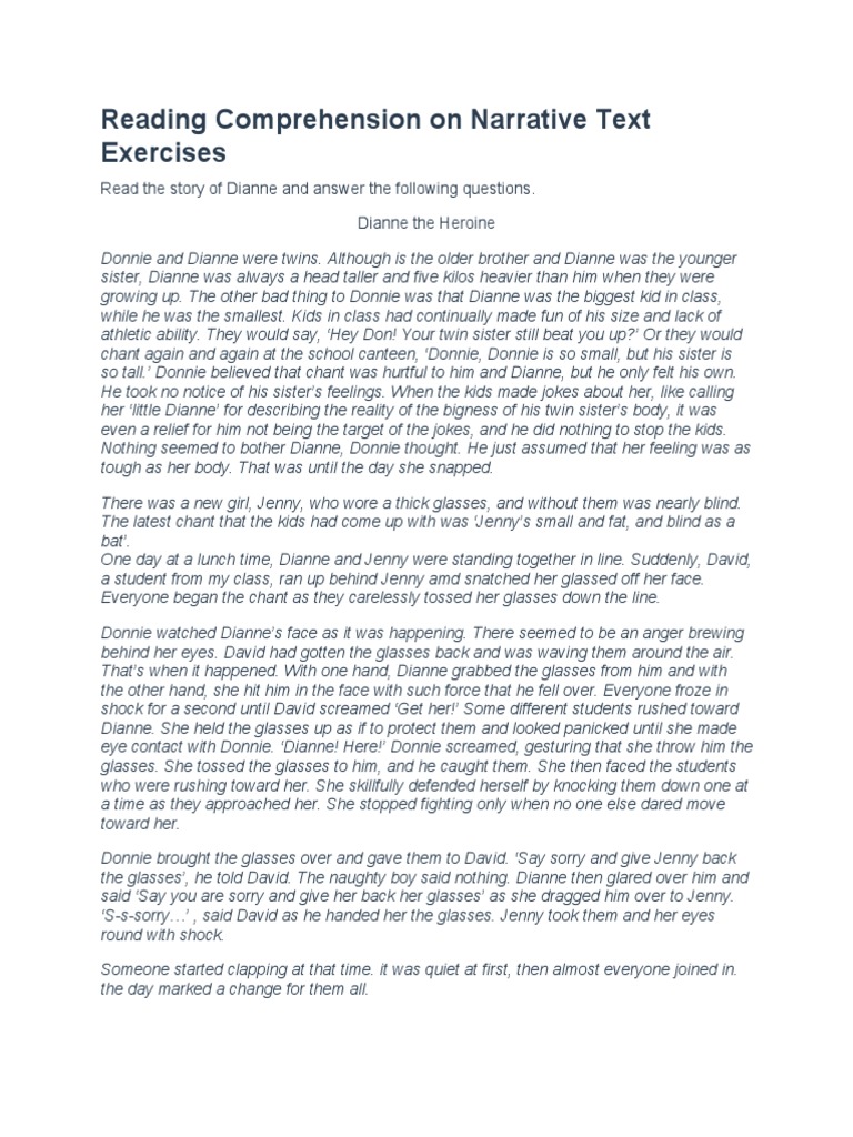 Reading Comprehension On Narrative Text Exercises Pdf