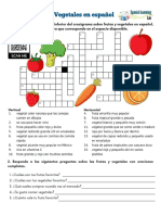 Fruits and Vegetables in Spanish Crossword Puzzle PDF Worksheet Crucigrama Frutas y Vegetales Español