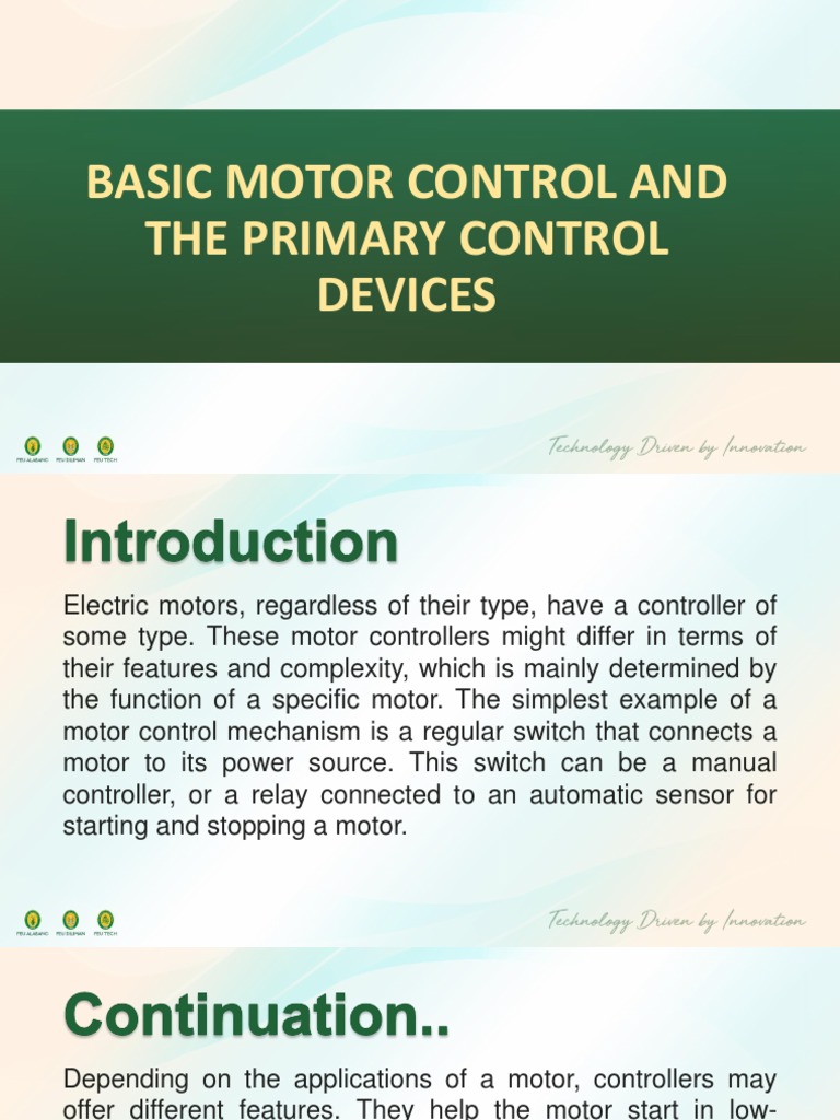MAIN TOPIC Basic Motor Control And The Primary Devices 