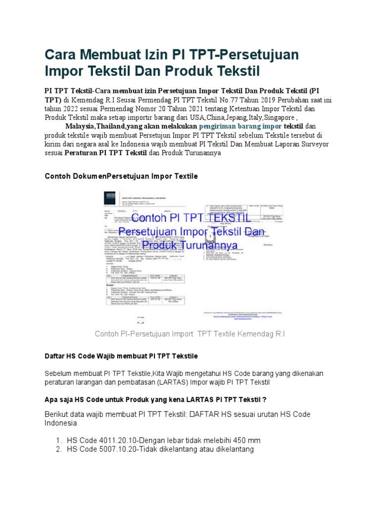 Panduan Izin PI TPT Tekstil 2022 | PDF | Bisnis | Pengelolaan Keuangan ...