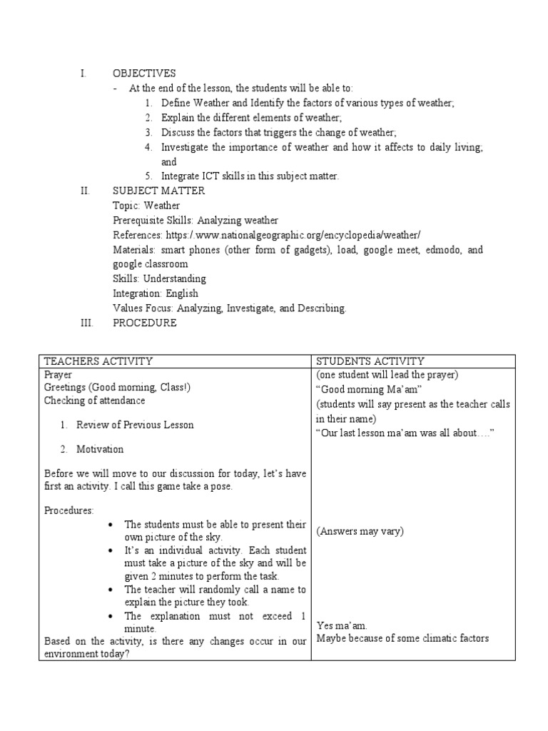 Weather Lesson Plan for Primary 4 | PDF | Atmosphere Of Earth | Humidity