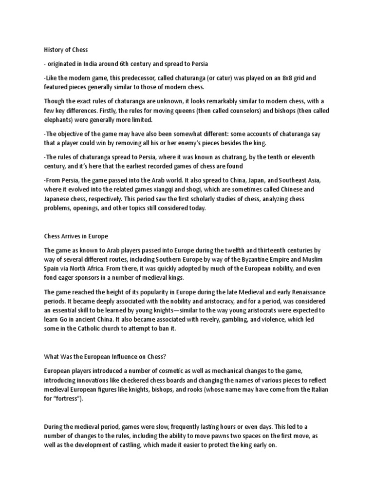 History Of Chess PDF Chess Abstract Strategy Games