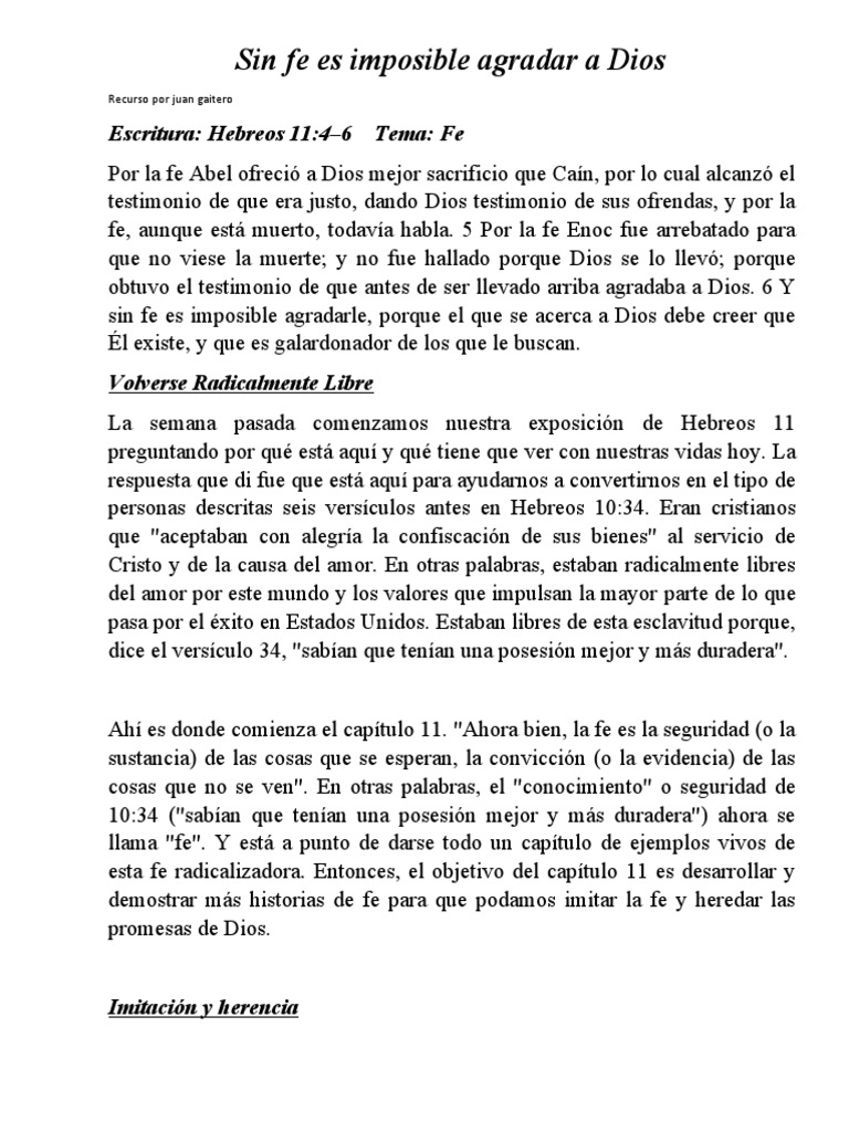 Sin Fe Es Imposible Agradar A Dios | PDF | Dios | Creencia religiosa y ...