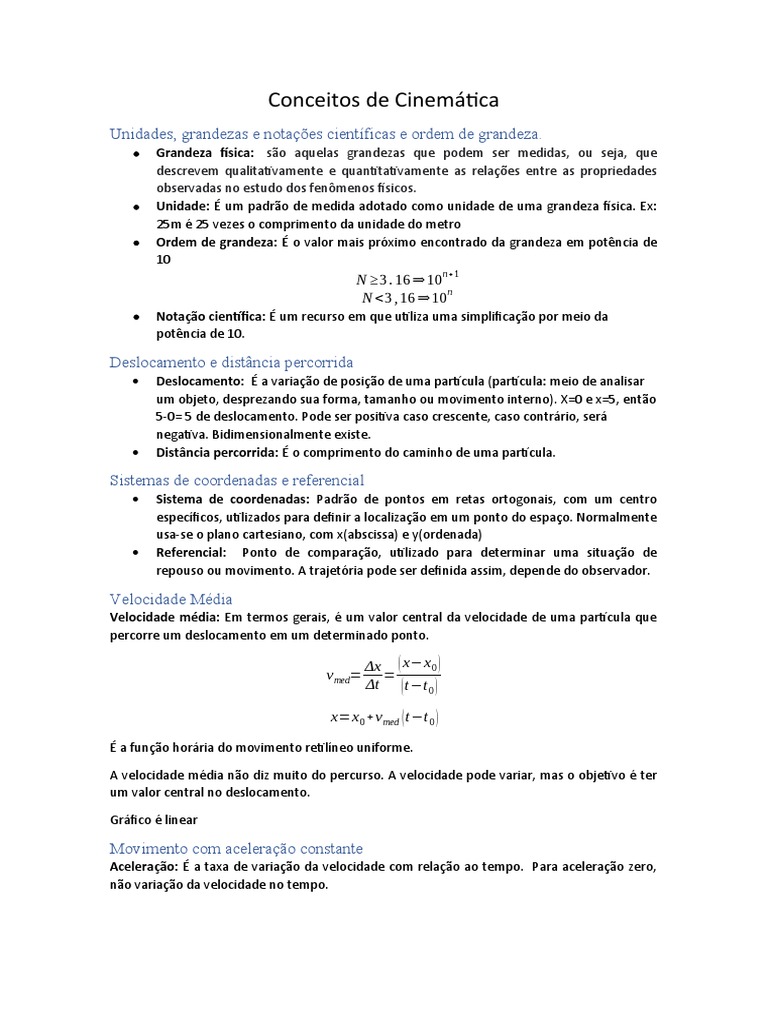 Conceitos Fundamentais de Cinemática | PDF | Velocidade | Cinemática