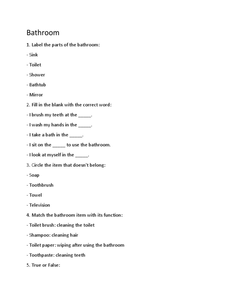 Vocab Test PDF Bathroom Home