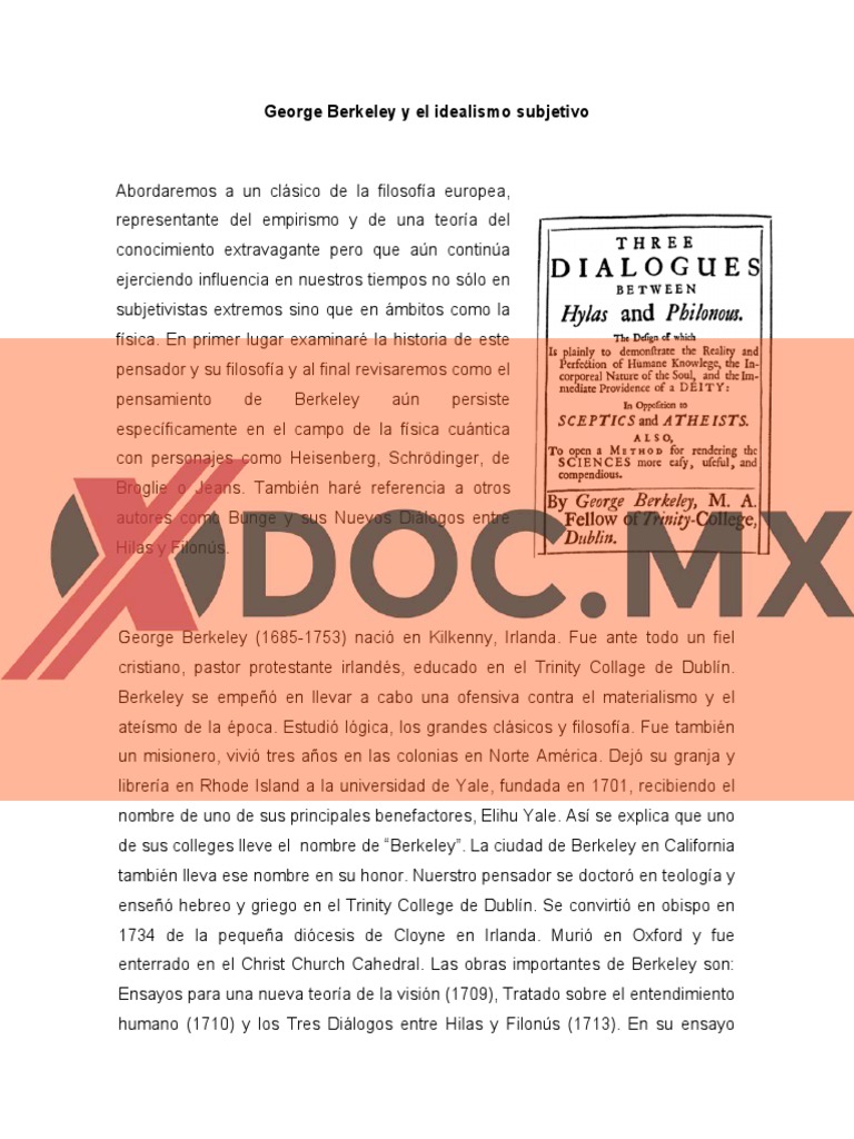 Xdoc MX Berkeley y El Idealismo Subjetivo Berkeley 1685