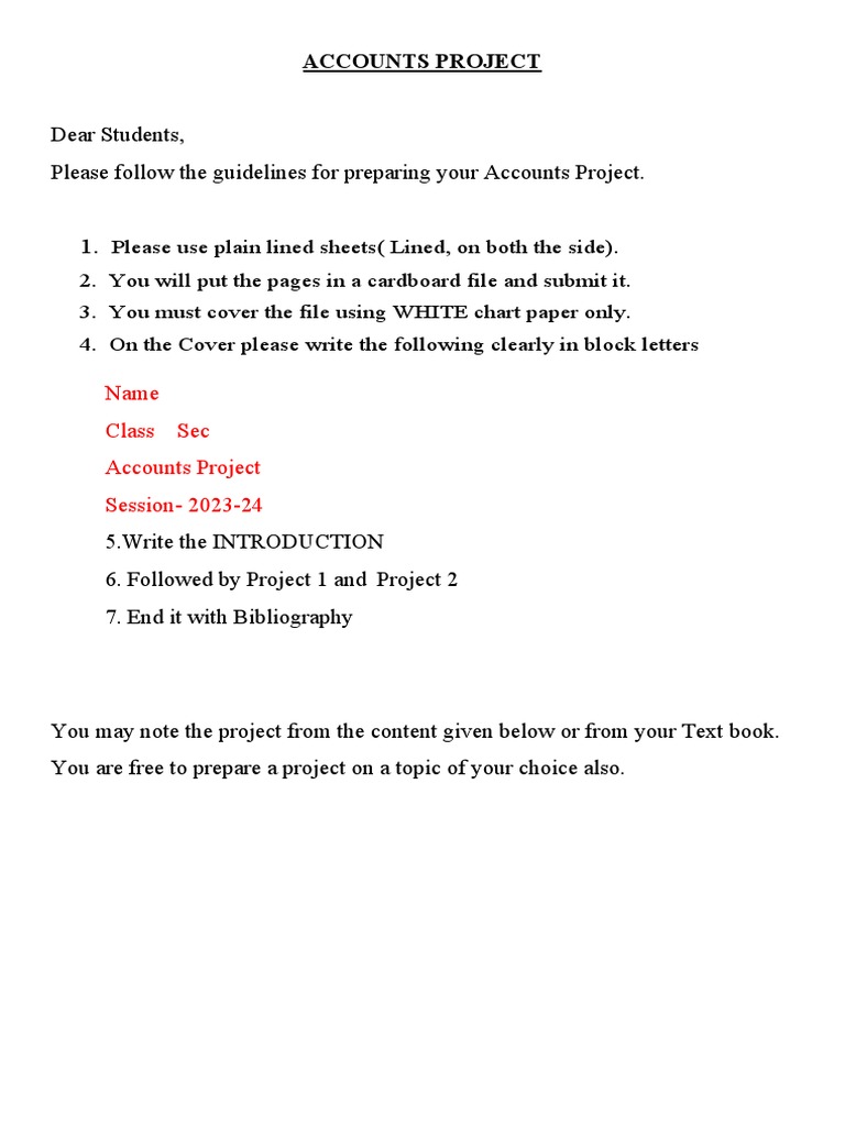 Student Accounting Project Guide | PDF | Business | Finance & Money ...