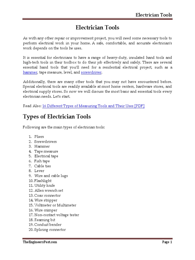 Electrician Tools | PDF | Electrical Connector | Electrician, image size:768x1024