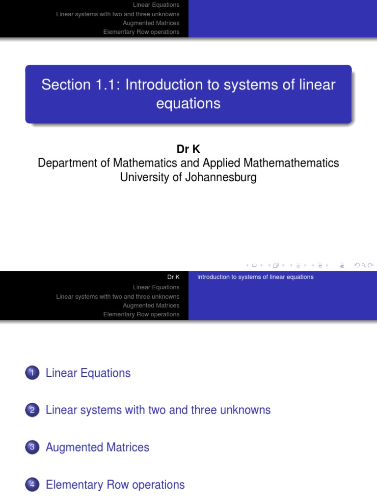 1.1 Introduction To Systems of Linear Equations | PDF | System Of ...