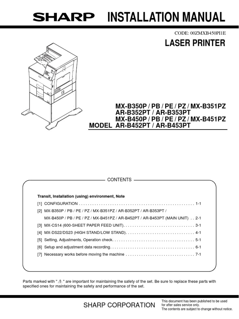 Sharp MX-B350P/B450P Installation Guide | PDF | Electrical Connector ...