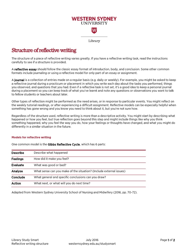 Reflective Writing Structure Guide | PDF