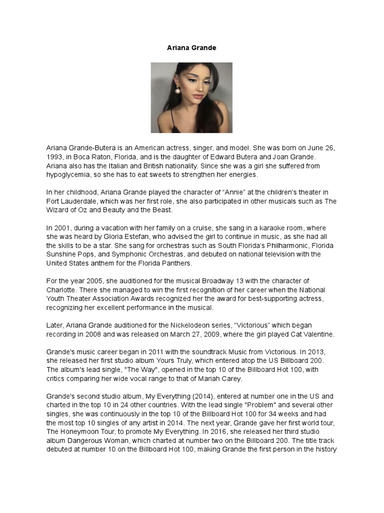 Ariana Grande Biography | PDF | Music Industry | Recorded Music