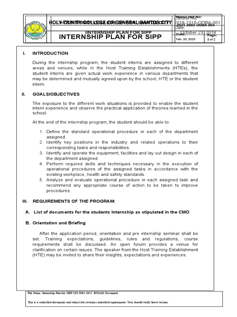Internship Plan For Sipp-Medical | PDF | Internship | Job Hunting