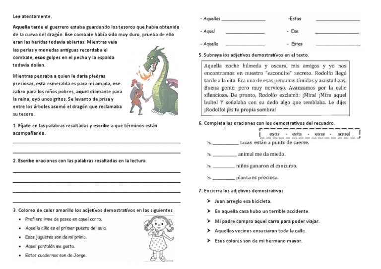 Actividades sobre Adjetivos Demostrativos | PDF | Artes del Lenguaje y ...