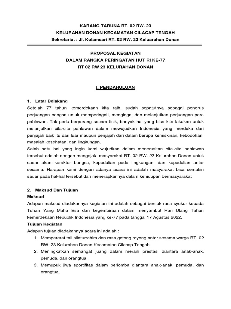 Proposal Karang Taruna RT | PDF