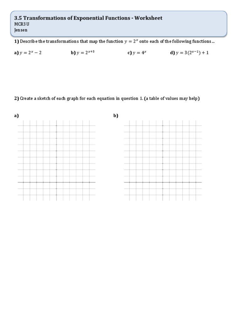 3.5+Transformations+of+Exponential+Functions+Worksheet | PDF