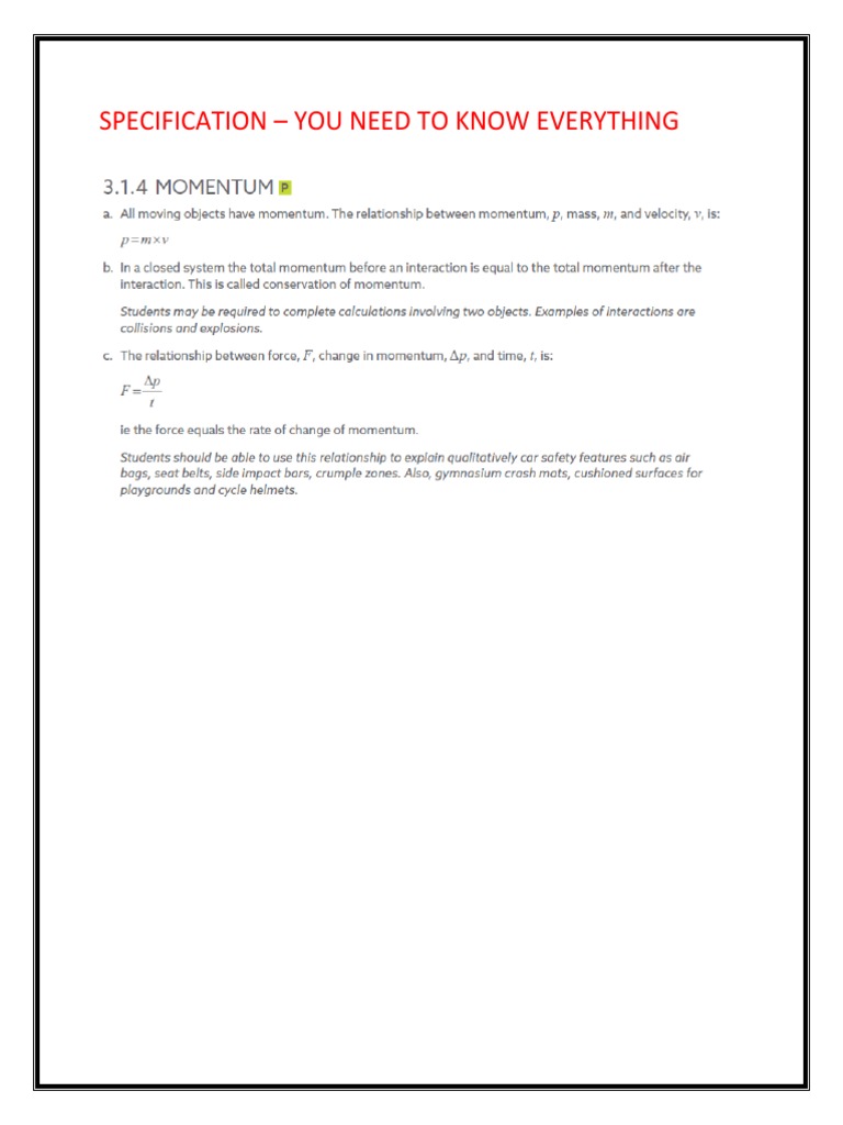 Momentum Worksheet and Notes PDF Momentum Airbag