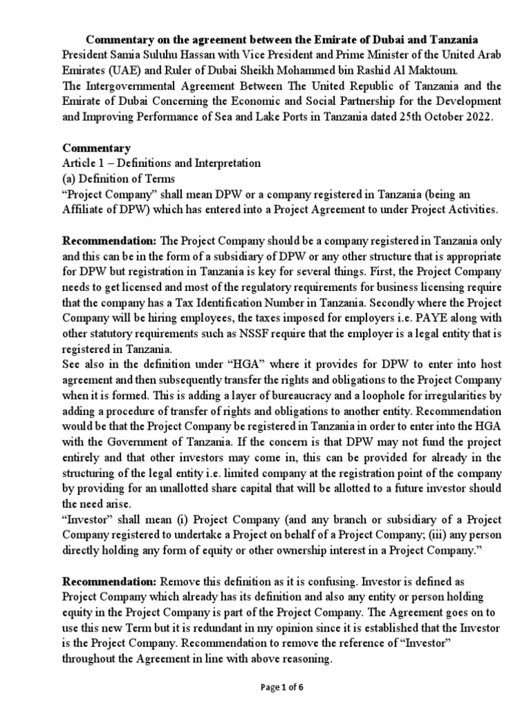 Commentary On The Agreement Between The Emirate of Dubai and Tanzania PDF