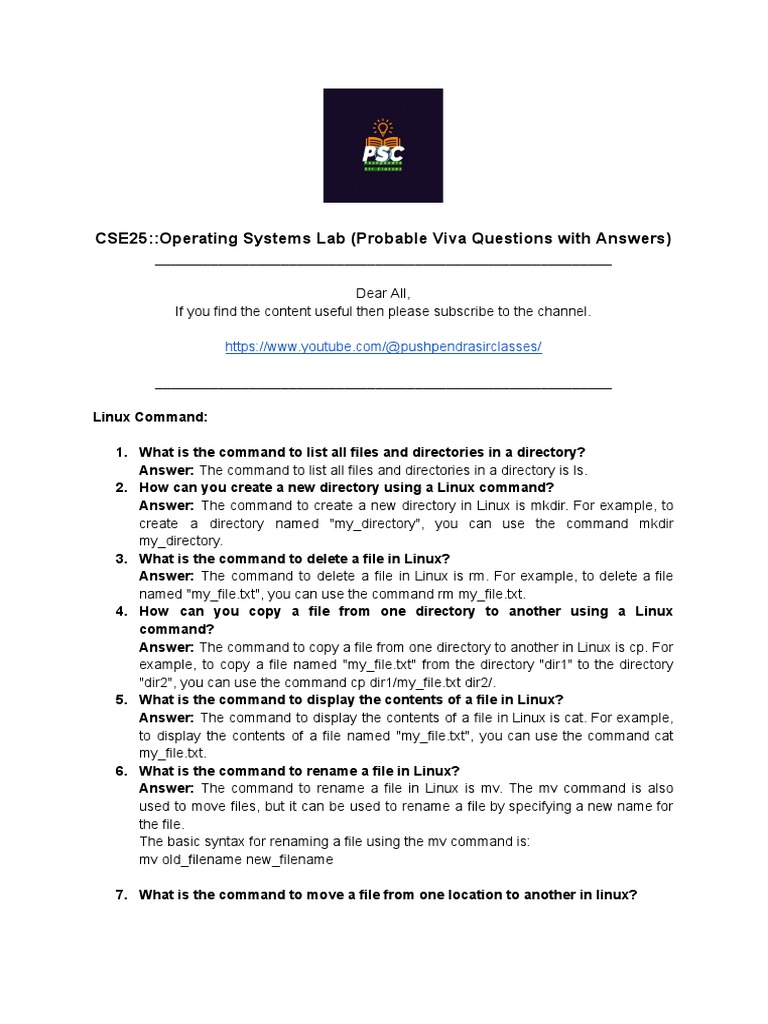 CSE25 Operating Systems Lab (Probable Viva Questions With Answers