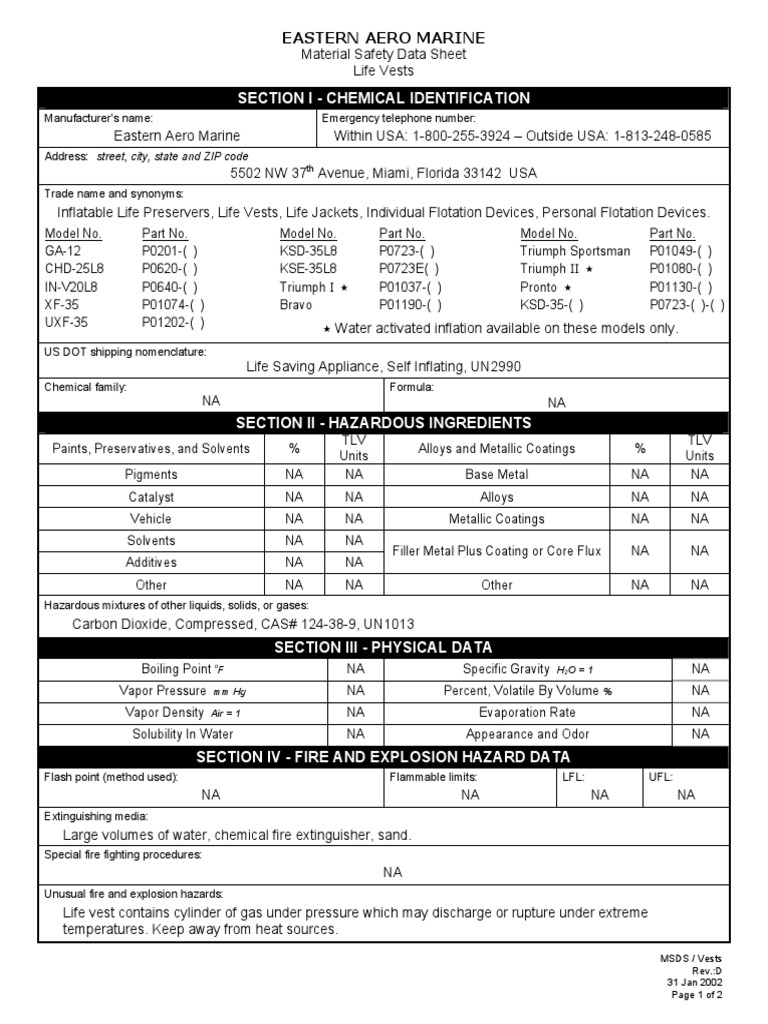 Life Vest Msds PDF
