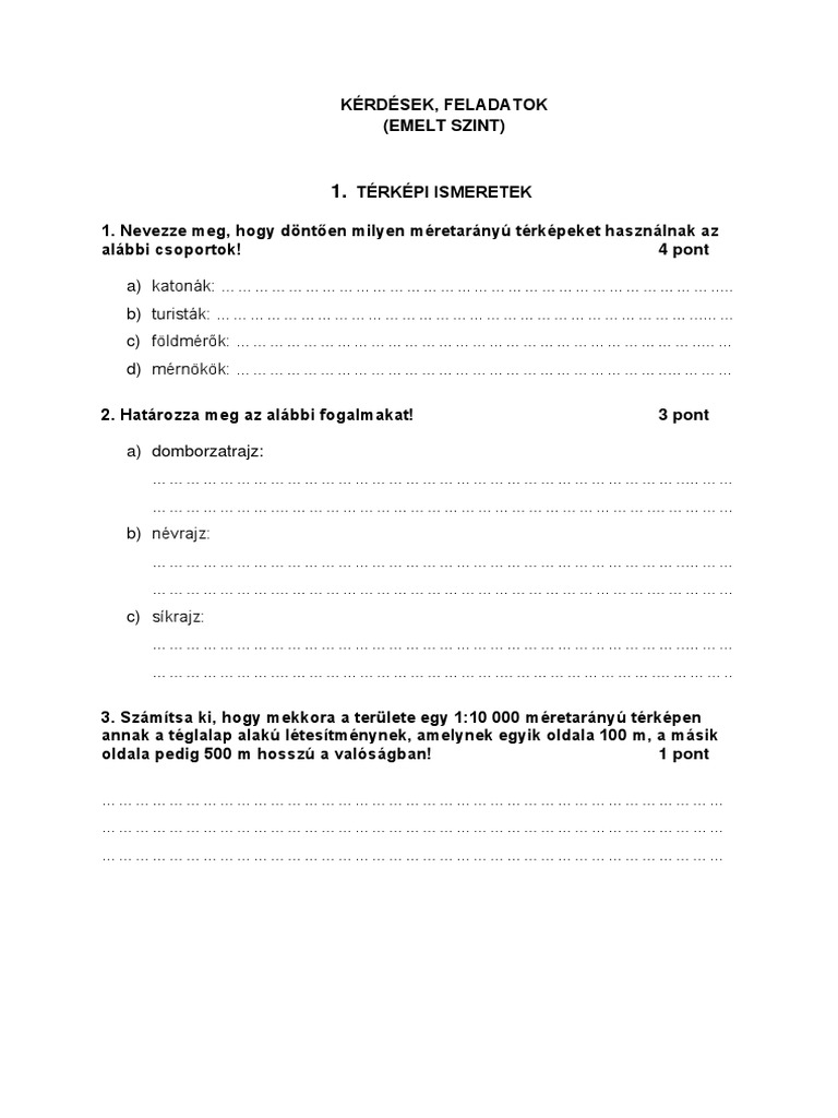 Foldrajz Erettsegi 1 Altalanos Foldrajz Emelt Szintu Feladatok | PDF