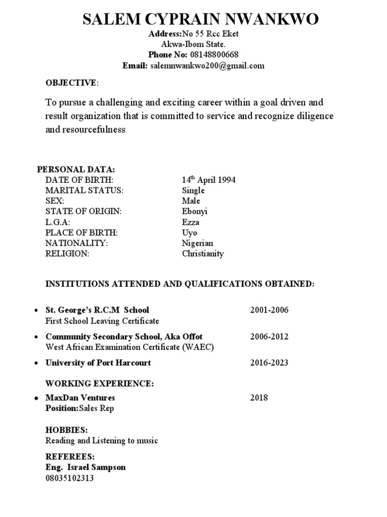 Salem Nwankwo Resume Overview | PDF
