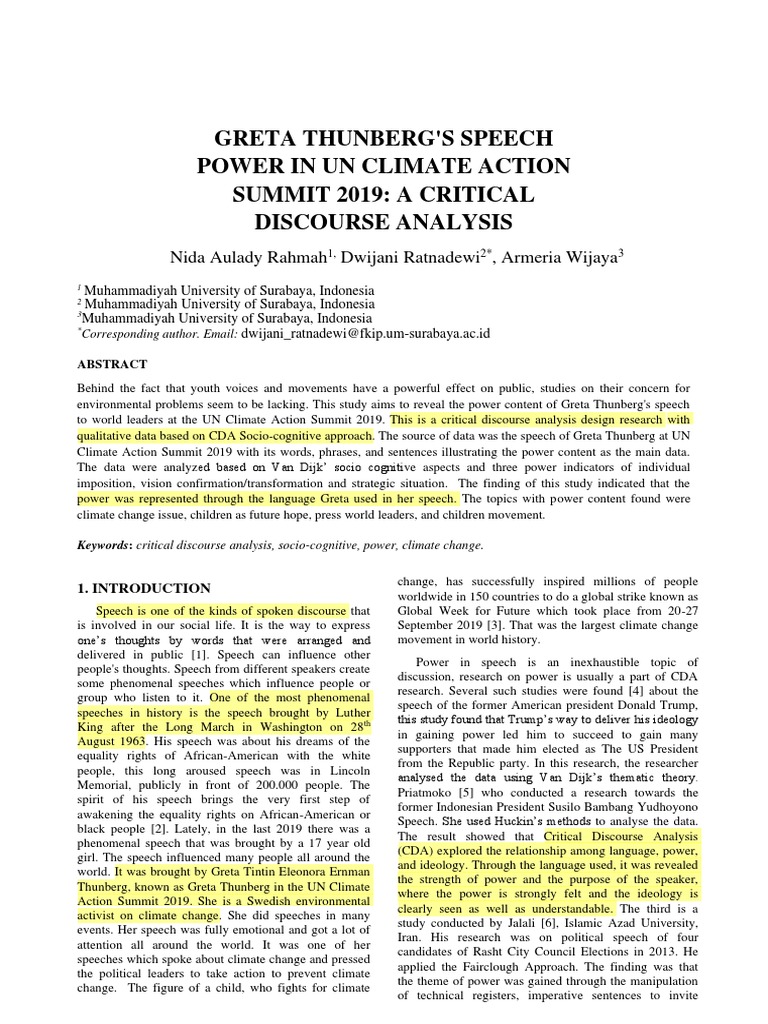 Greta Thunberg Speech Pdf Climate Change