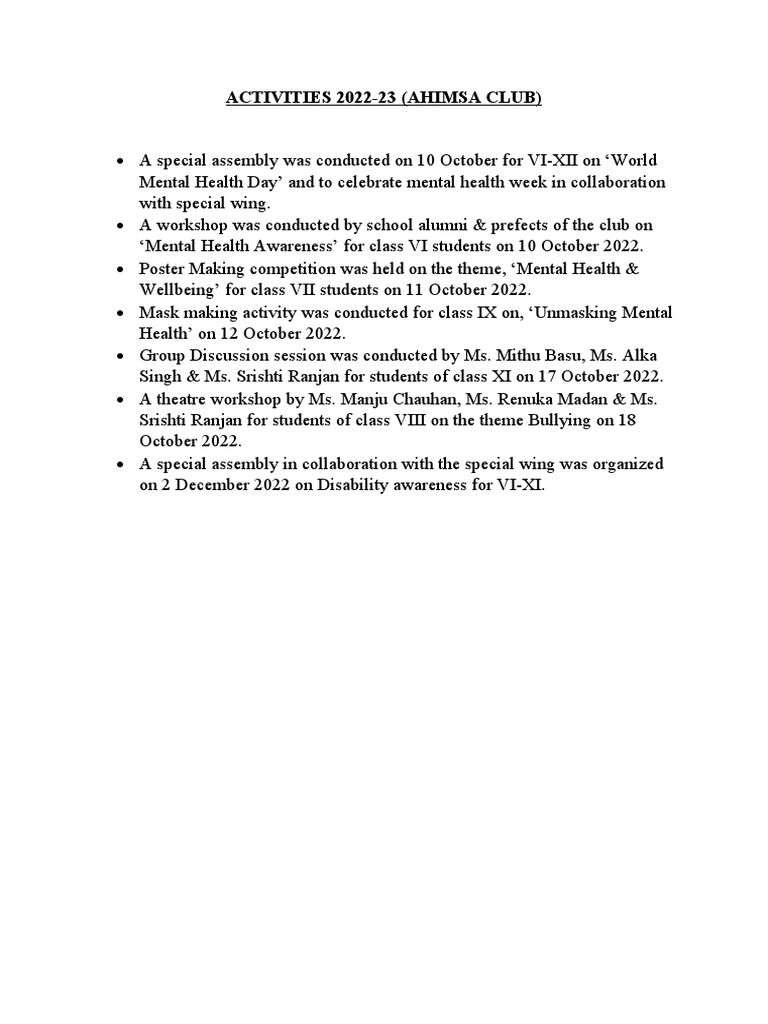 School Mental Health Activities | PDF