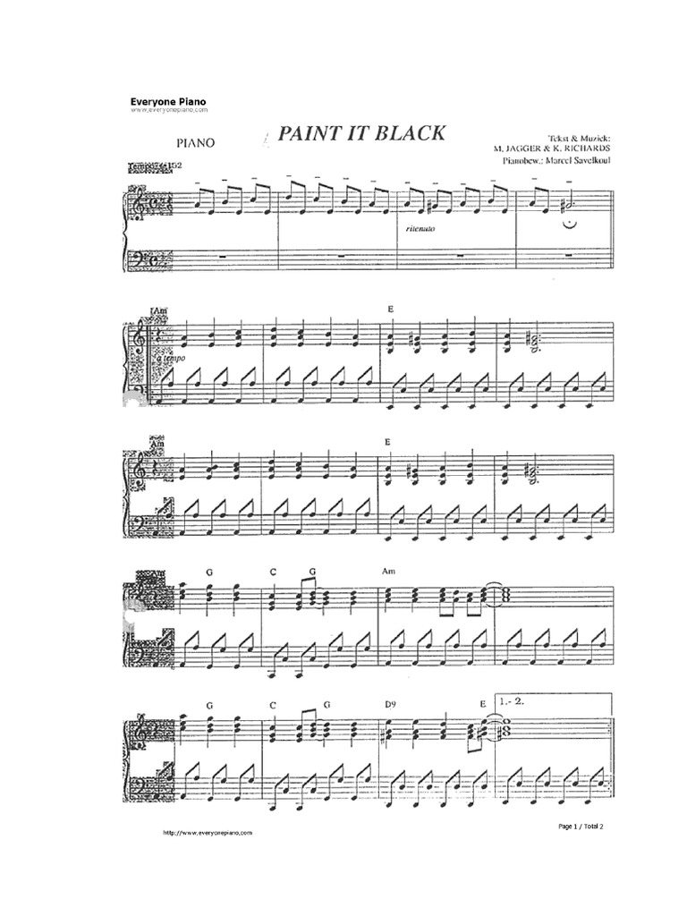 Rolling Stones Paint it black piano version PDF