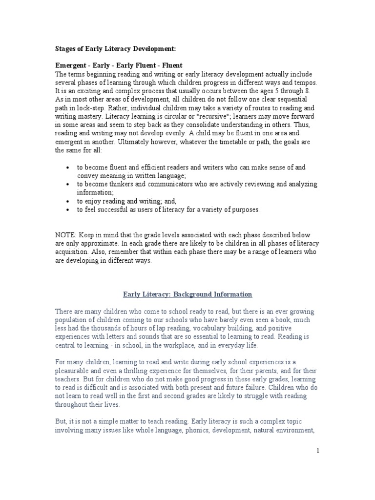 Stages of Early Literacy Development | PDF | Syllable | Reading ...