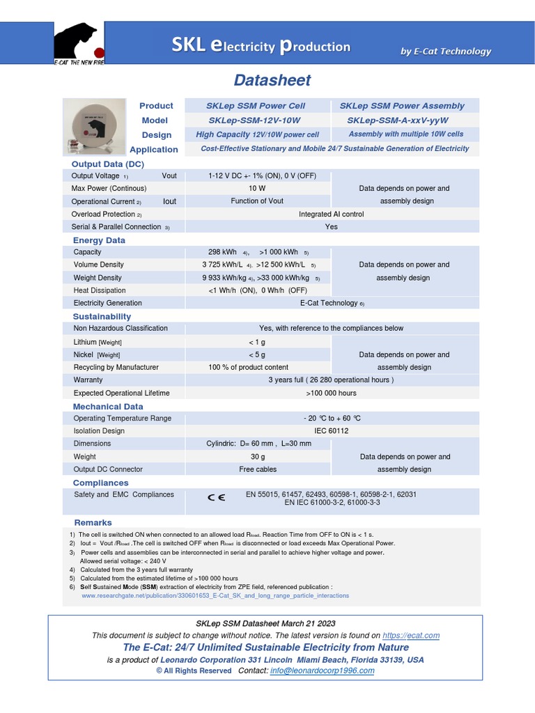 SKLep SSM Power Cell Datasheet | PDF | Power Supply | Nature