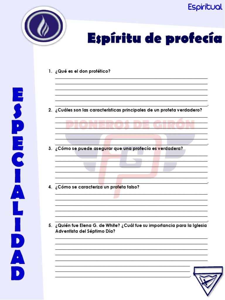 Especialidad Espiritu de Profecía 2023 PDF Creencia religiosa y
