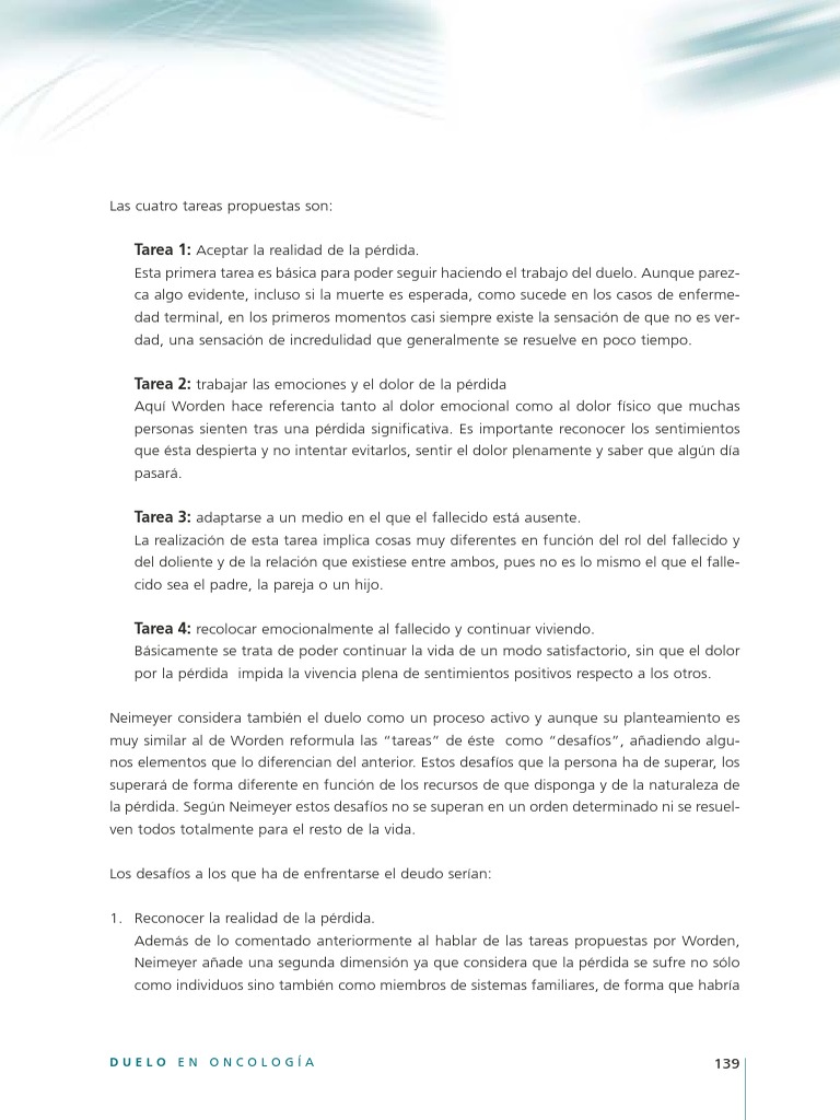 Tareas Para El Duelo Pdf Dolor Cognición